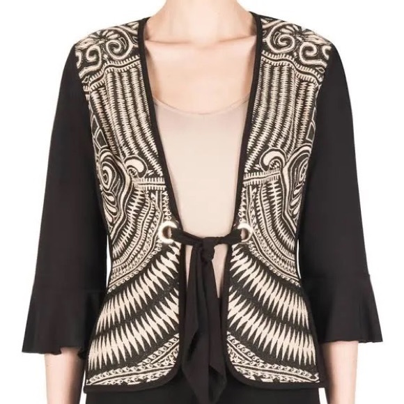 NEW Women's Joseph Ribkoff Black & Beige Cool Print Jacket Cover Up 183558 Sz 14 - Picture 2 of 10
